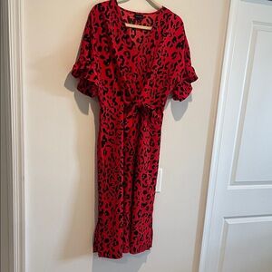 Who What Wear Red and Black Midi Dress